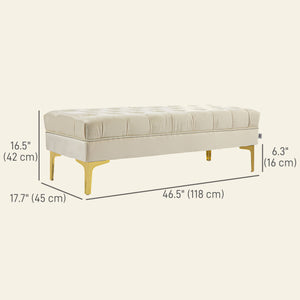 Banc de lit rembourré avec capitonnage à boutons, beige