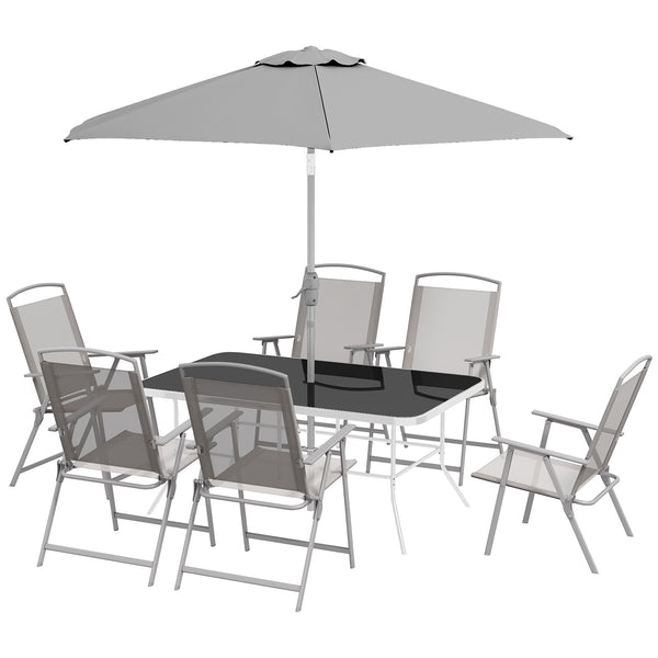 Ensemble de patio 8 pièces avec parasol, gris