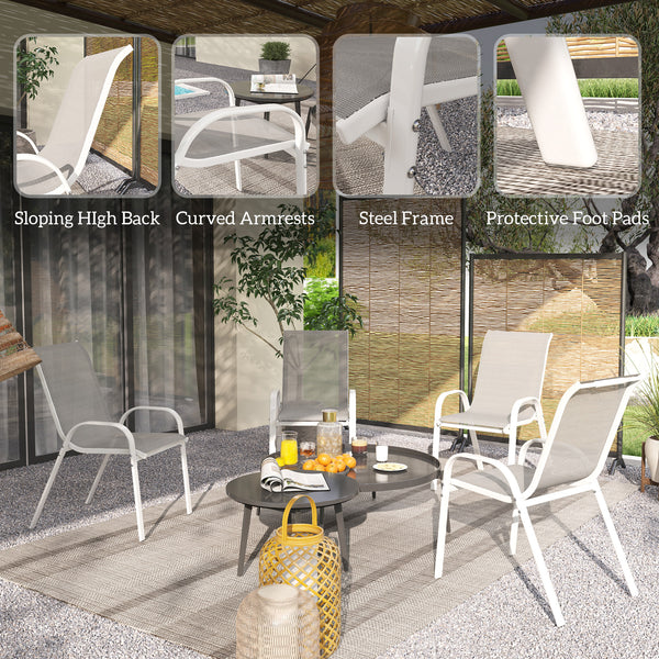 Set of 4 Outdoor Dining Chairs, Stackable Lawn Chairs with High Back, Breathable Mesh Seat for Garden Porch, White
