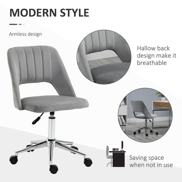 Grey velvet mid-back office chair