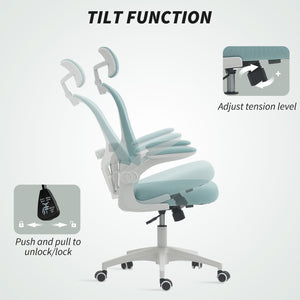 Chaise de bureau en maille avec appui-tête réglable, soutien lombaire 4D, accoudoirs relevables, vert clair