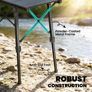 Folding picnic table with removable trays and non-slip feet