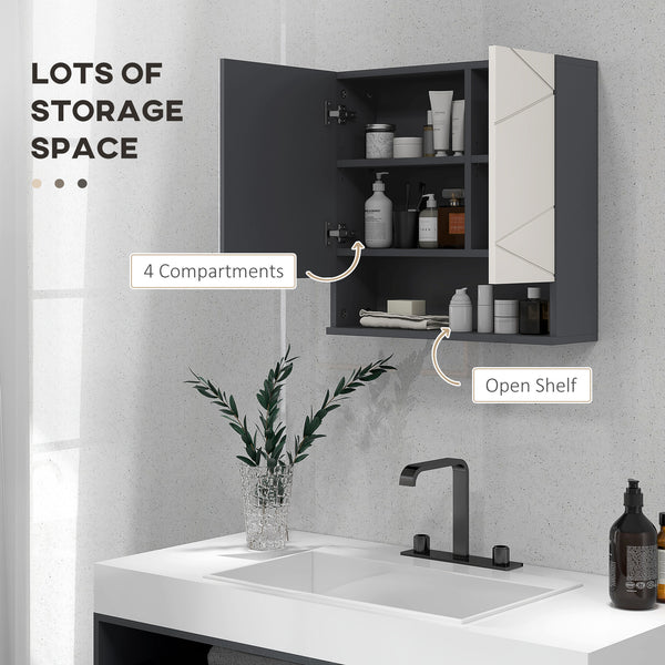 Wall-mounted bathroom cabinet with mirror, adjustable shelf, and soft-close mechanism, light gray