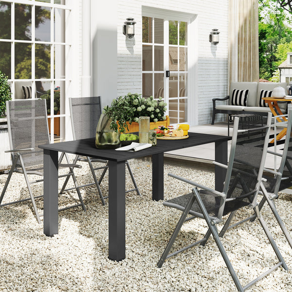 59" Outdoor Patio Table with Umbrella Hole, Outdoor Dining Table with Slatted Tabletop for Backyard Garden, Black