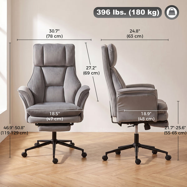 Chaise de bureau ergonomique avec repose-pieds, accoudoirs relevables et dossier inclinable à 135°, gris
