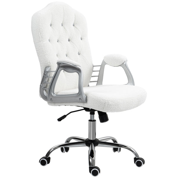 Upholstered office chair with swivel casters and adjustable height, white