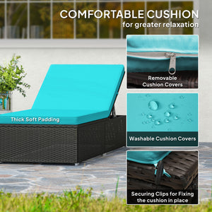 Set of 2 sun loungers and 1 table in synthetic rattan