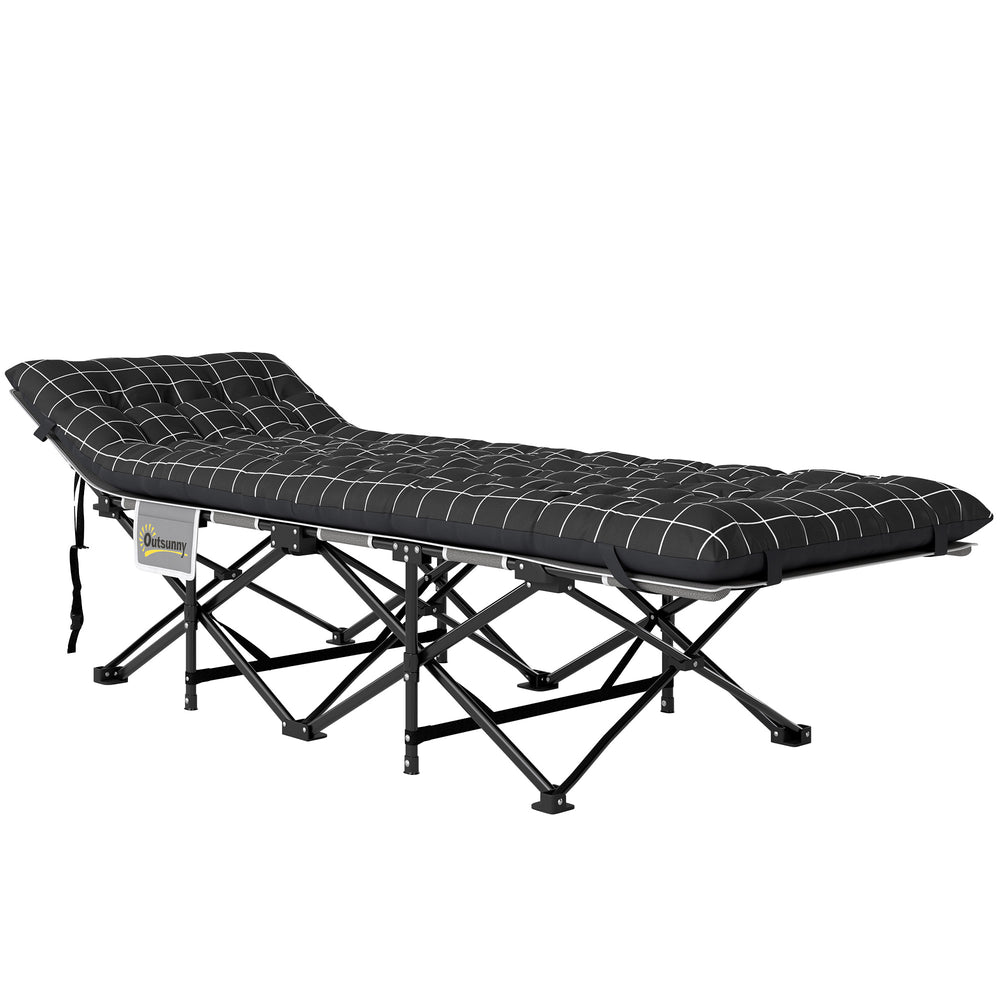 Lit de camp pour adultes avec matelas, poche de rangement, sac de transport, charge maximale 150 kg, noir