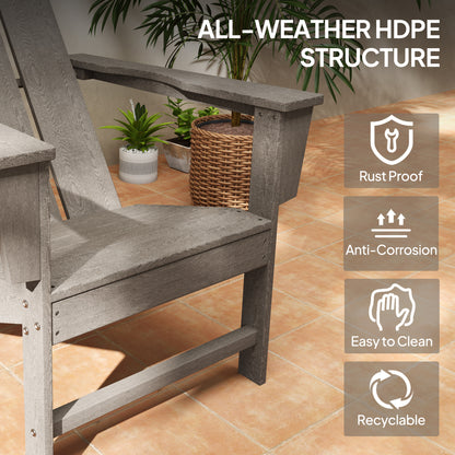 Chaise Adirondack en plastique avec dossier haut et larges accoudoirs, gris foncé