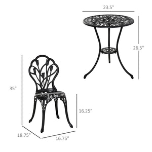 3PCs Patio Bistro Set, Outdoor Cast Aluminum Garden Table and Chairs with Umbrella Hole for Balcony, Black