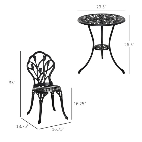 3PCs Patio Bistro Set, Outdoor Cast Aluminum Garden Table and Chairs with Umbrella Hole for Balcony, Black