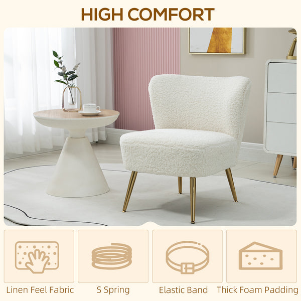 Fauteuil de salon avec rembourrage moelleux et pieds dorés, blanc
