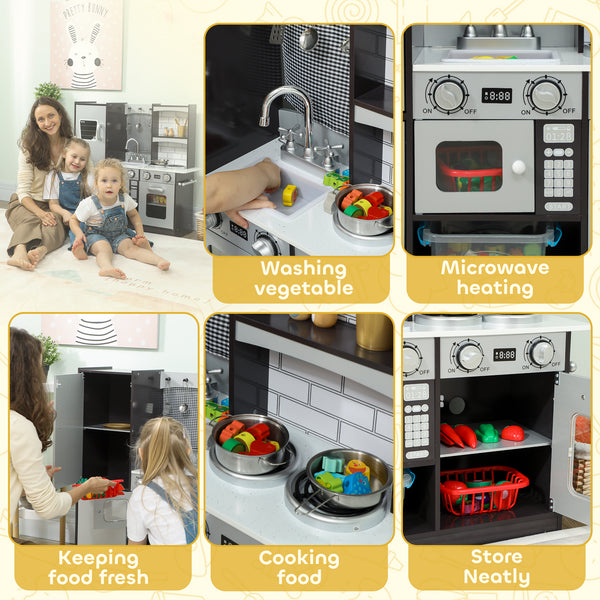 Cuisine pour enfant avec bouton de commande sonore et accessoires, marron foncé
