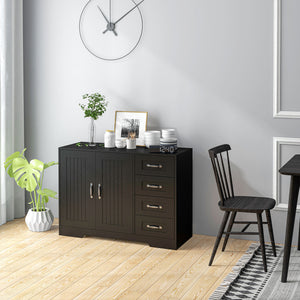 Buffet moderne avec 4 tiroirs et 2 portes à panneaux, noir