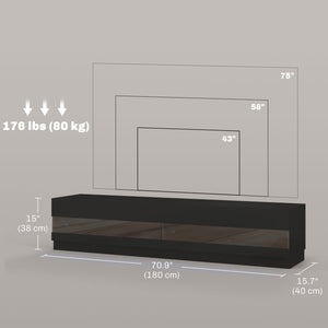 Meuble TV éclairé pour téléviseurs jusqu'à 75 pouces, noir brillant