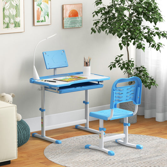 Table d'étude pour enfants avec plateau inclinable, bleu