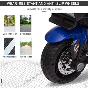 6V electric motorcycle with musical horn and headlights, blue