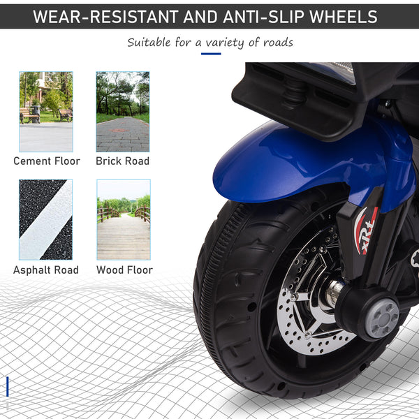 6V electric motorcycle with musical horn and headlights, blue