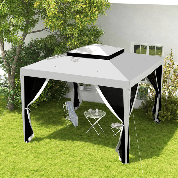 Tente de réception 10 x 10 avec moustiquaire et toit à double niveau, gris clair