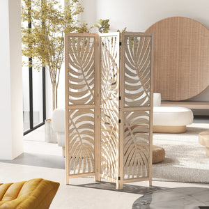 Cloison de séparation 3 panneaux pliable et amovible, finition bois naturel