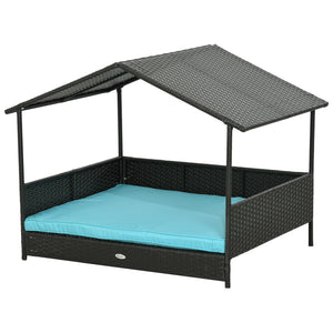 Niche en osier avec coussin doux et housse lavable, bleu