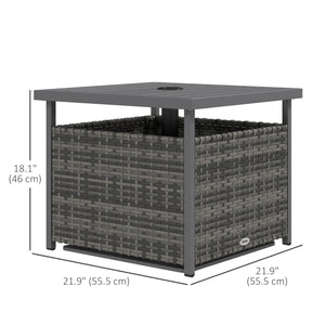Table basse de patio en rotin tressé avec trou pour parasol - Gris chiné