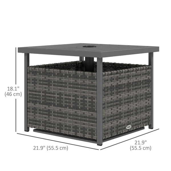 Table basse de patio en rotin tressé avec trou pour parasol - Gris chiné