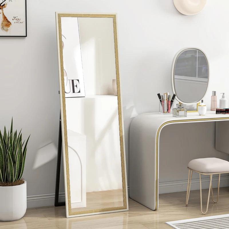 Miroir sur pied pleine longueur sur pied ou à poser avec cadre pour chambre, grain de bois foncé