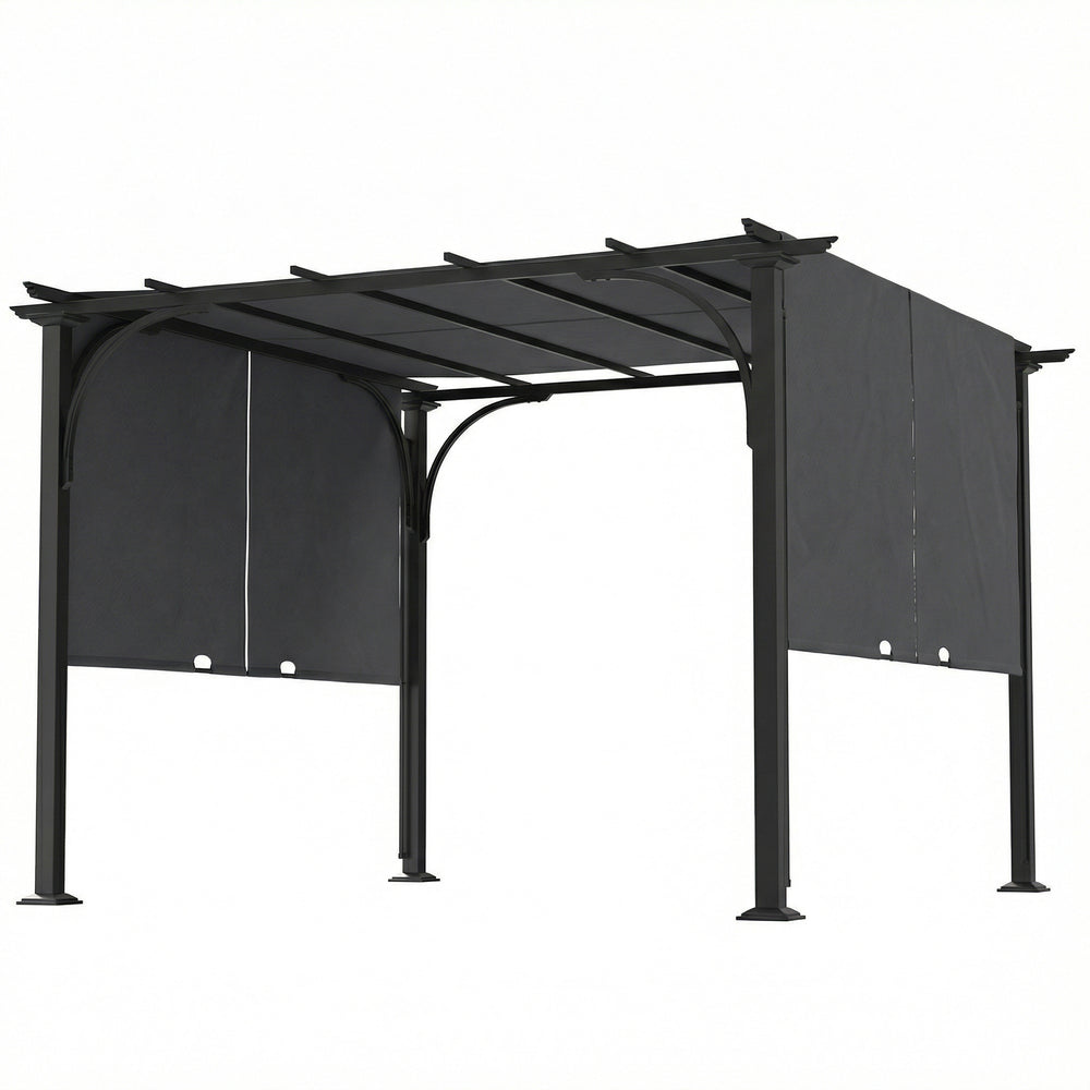 Pergola rétractable 10' x 10', protection solaire UPF50+, structure en métal, gris foncé