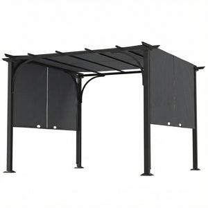 Pergola rétractable 10' x 10', protection solaire UPF50+, structure en métal, gris foncé