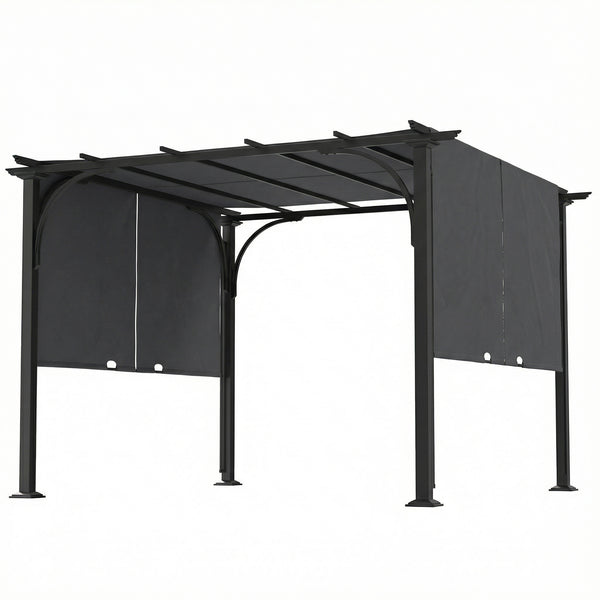 Pergola rétractable 10' x 10', protection solaire UPF50+, structure en métal, gris foncé