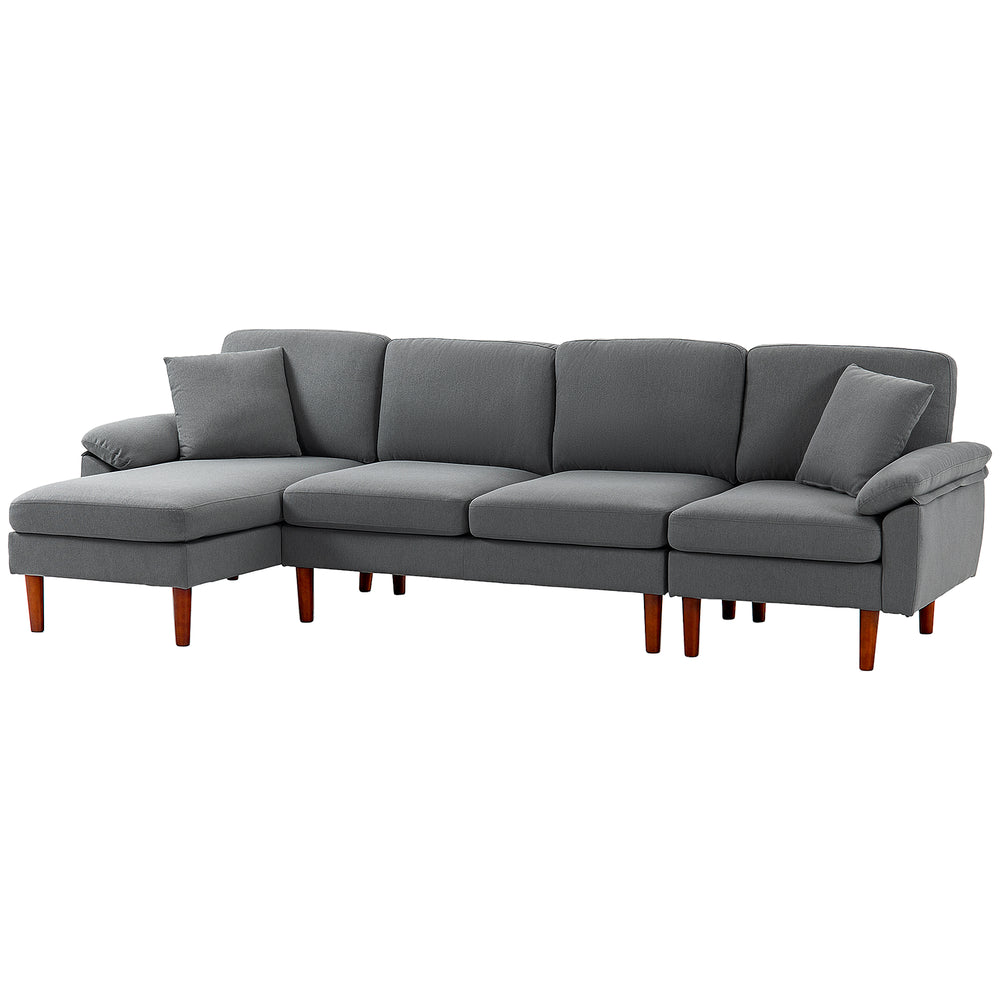 Modern L-shaped sectional sofa with removable chaise, cushions and wooden legs for living room, dark gray