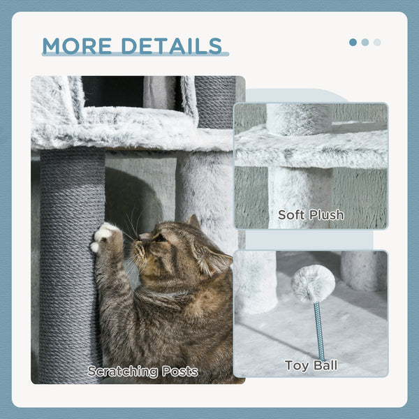 226-254cm Cat Tree with Hammock, Scratching Posts, Cabin, Perches, Play Ball, Grey
