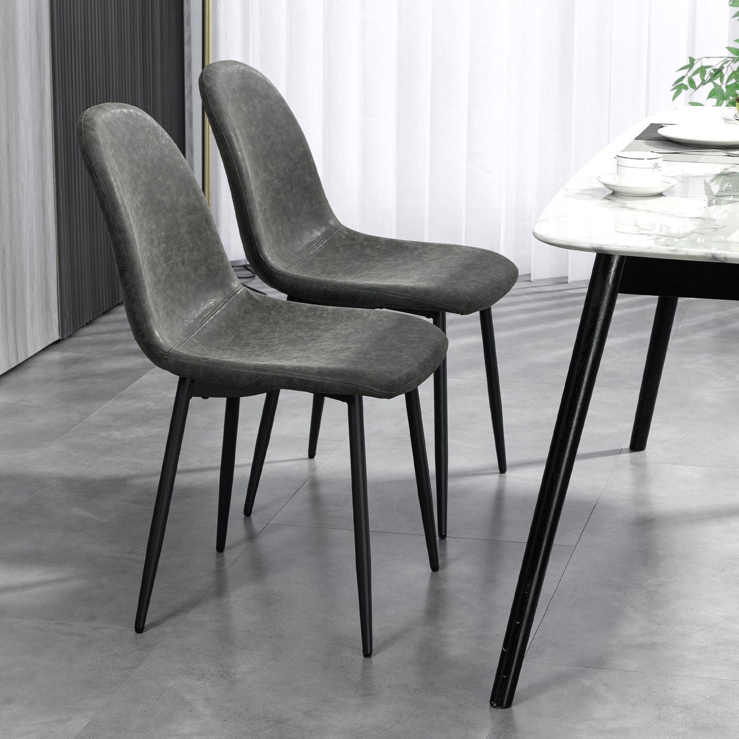 Lot de 4 chaises de salle à manger rétro rembourrées en cuir synthétique