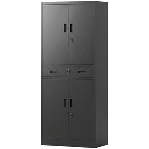 Armoire de rangement en acier verrouillable avec tiroir et tablettes ajustables, noir