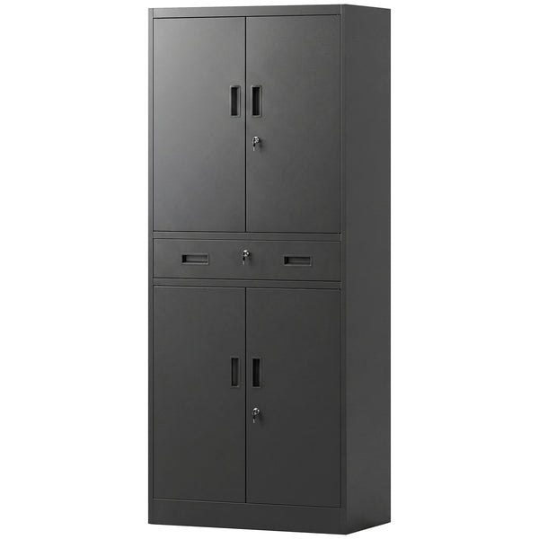 Armoire de rangement en acier verrouillable avec tiroir et tablettes ajustables, noir