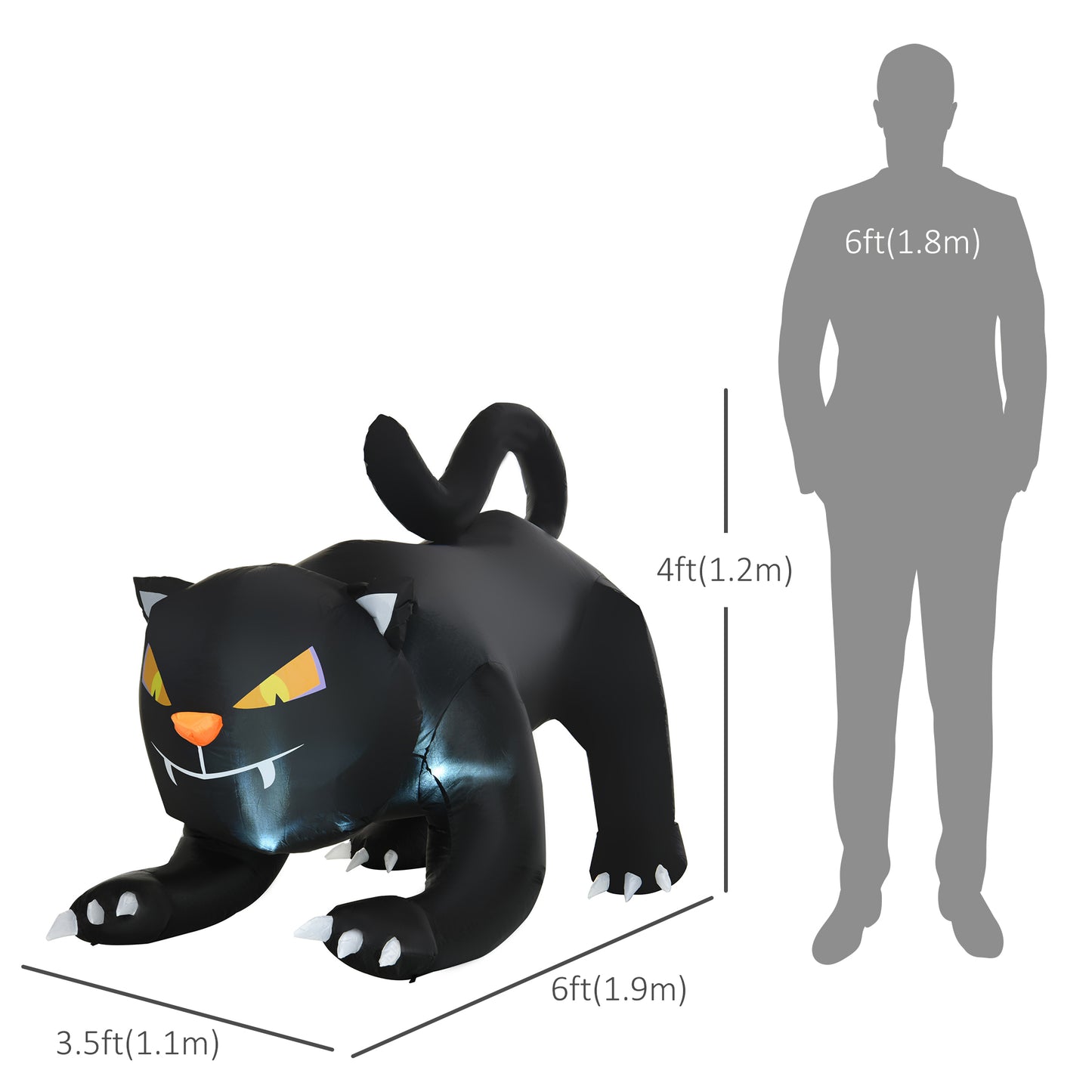 Chat noir gonflable d'Halloween de 1,2 m de haut soufflée à l'air