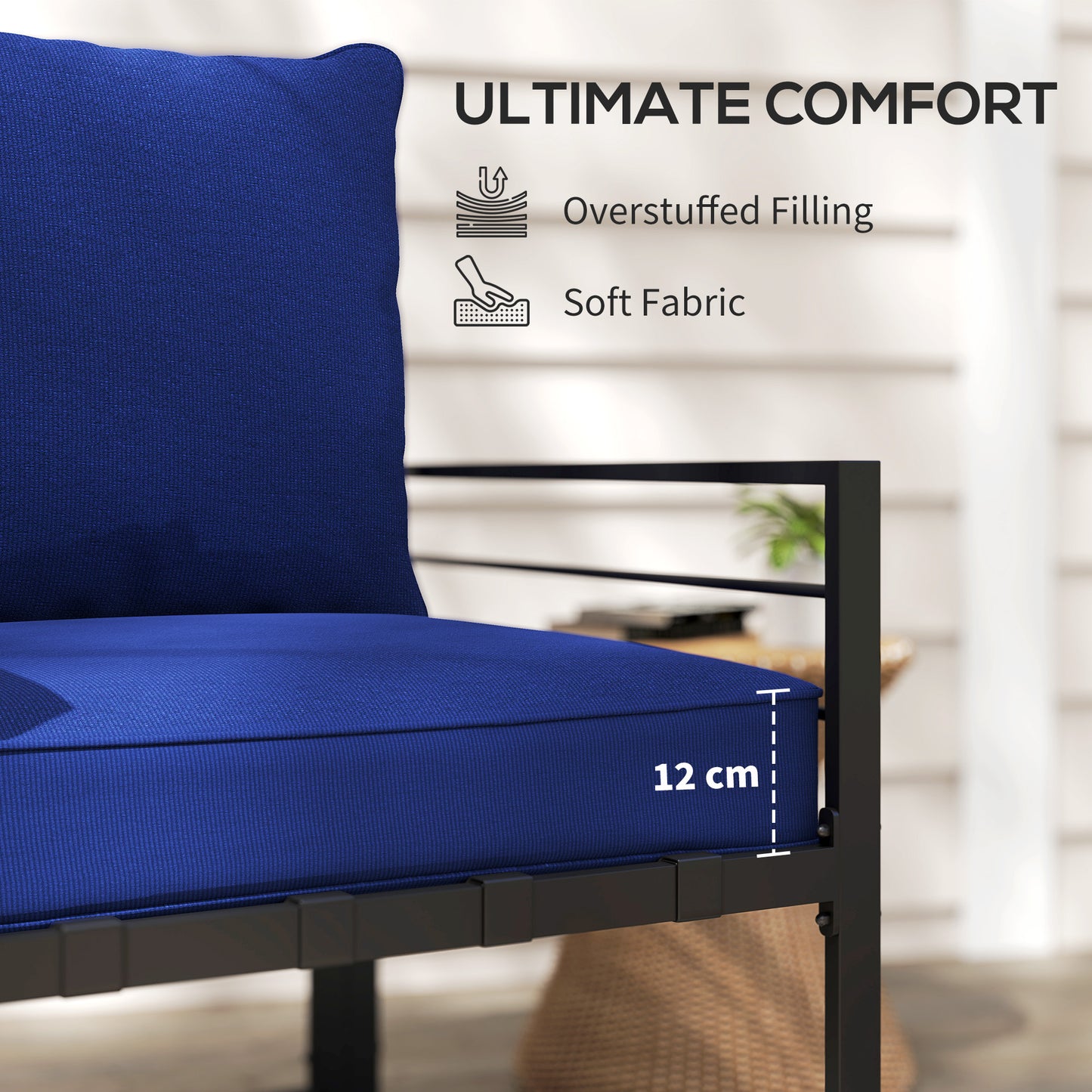 Coussins épais et profonds pour siège d'extérieur avec coussin de dossier, bleu foncé
