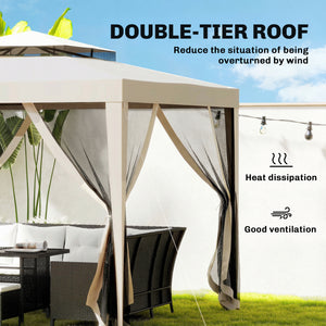 10' x 10' Canopy Tent, Party Tent with Mesh Netting and Double Tier Roof for Backyard, Garden, Patio, Outdoor, Beige