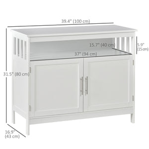 Console en bois avec étagère ouverte et placard à 2 niveaux, blanc