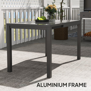 Extendable Patio Dining Table, 33.5"-49.2" Adjustable Outdoor Dining Table for 4-6 Person, with Tempered Glass Top, Metal Frame, for Lawn, Garden, Dark Grey