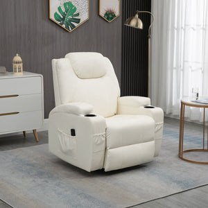 Fauteuil massant inclinable à bascule pivotantavec, 8 points de vibration, cuir synthétique, blanc crème