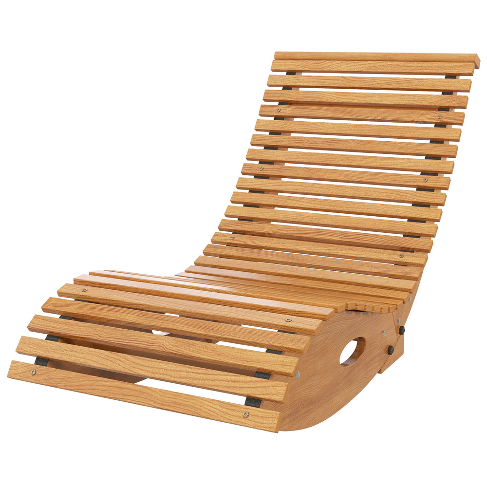 Outdoor Rocking Chair w/ Slatted Seat, Wooden Rocking Chair, 51.2" x 23.6" x 23.6", Light Brown