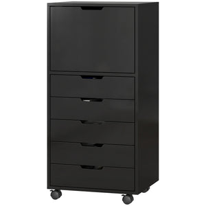 File Cabinet on Wheels Mobile Printer Stand with 5 Drawers for Home Office Black