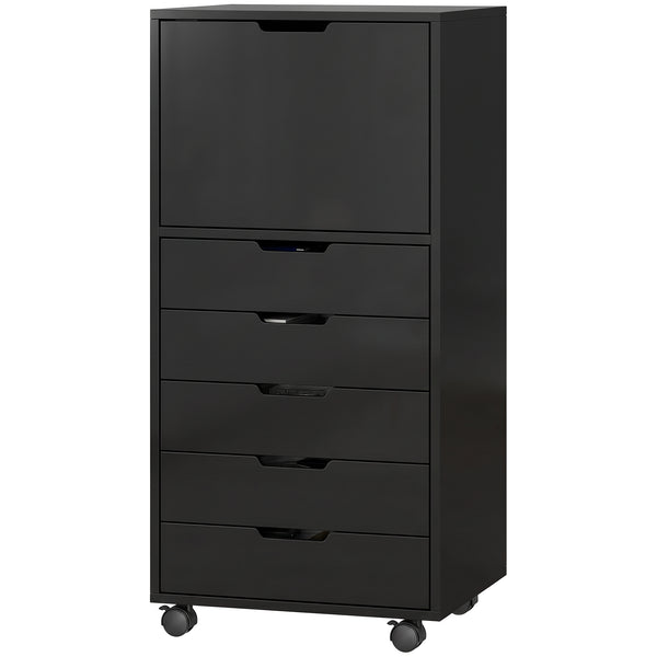 File Cabinet on Wheels Mobile Printer Stand with 5 Drawers for Home Office Black