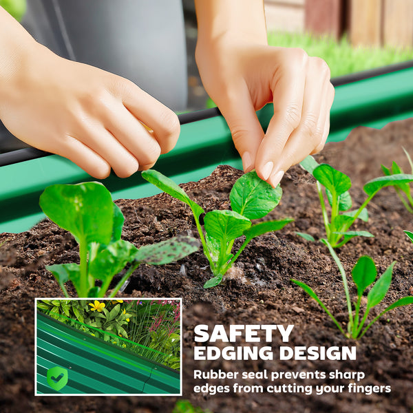 Jardinière d'extérieur surélevée galvanisée avec tuteur en métal, verte