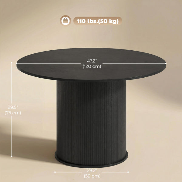 Table de salle à manger ronde pour 5 personnes avec pied central cannelé, noire.