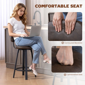 Ensemble de 2 tabourets de bar rembourrées avec repose-pieds et dossier pour comptoir de cuisine, marron