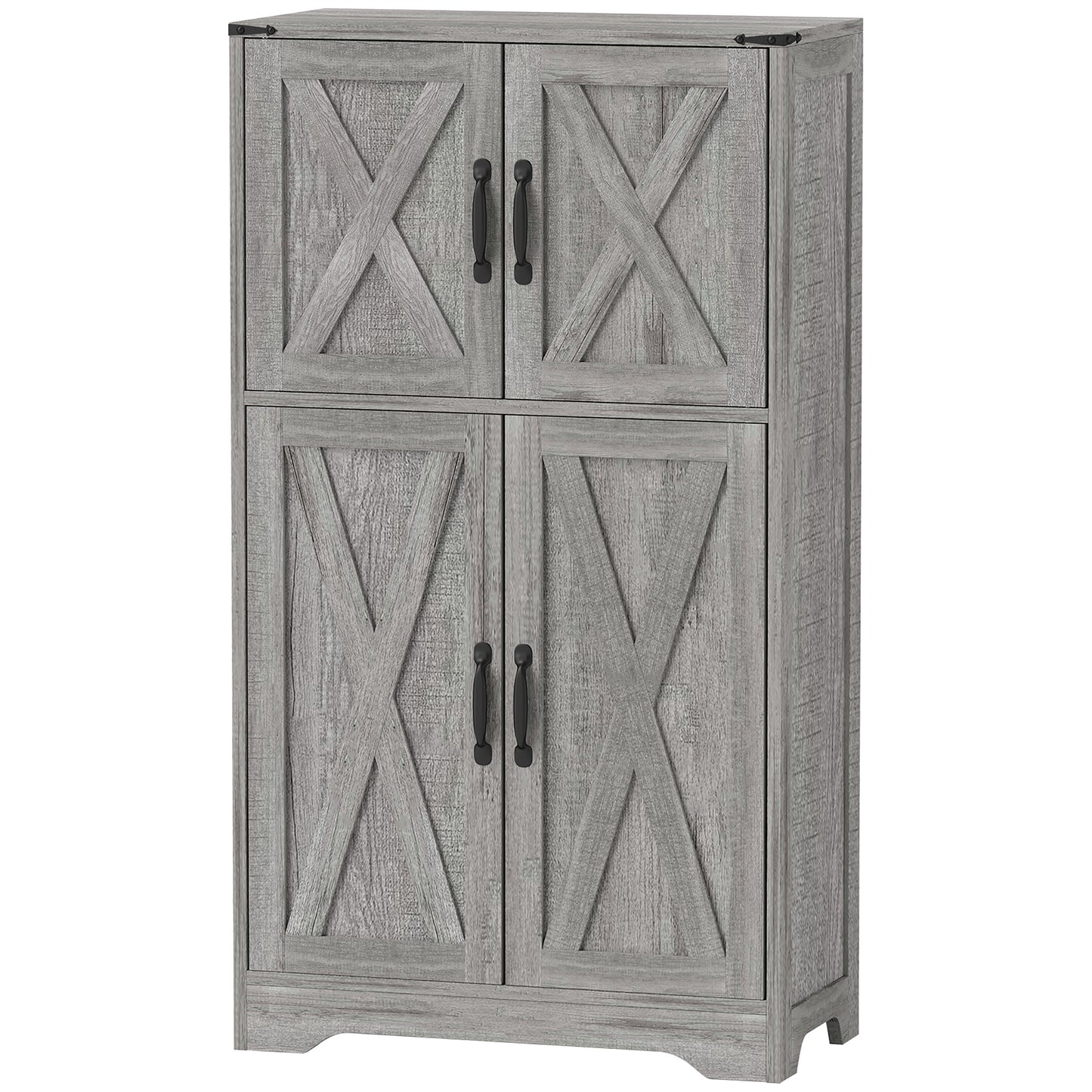 HOMCOM Farmhouse Kitchen Pantry, Freestanding Storage Cabinet with Barn Doors and Adjustable Shelves, Gray