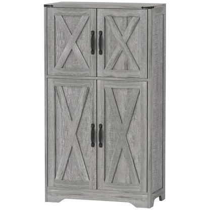 HOMCOM Farmhouse Kitchen Pantry, Freestanding Storage Cabinet with Barn Doors and Adjustable Shelves, Gray